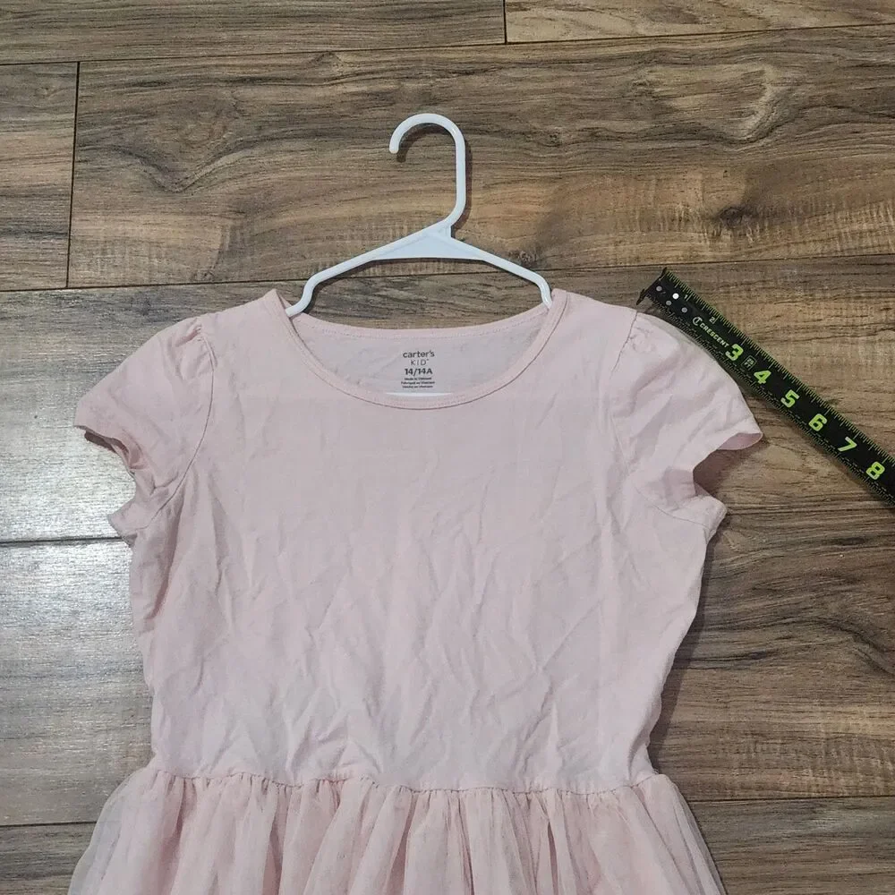 Carter's Kids Girls Tulle Dress Size 14 Pink Short Sleeve Party Skater Easter